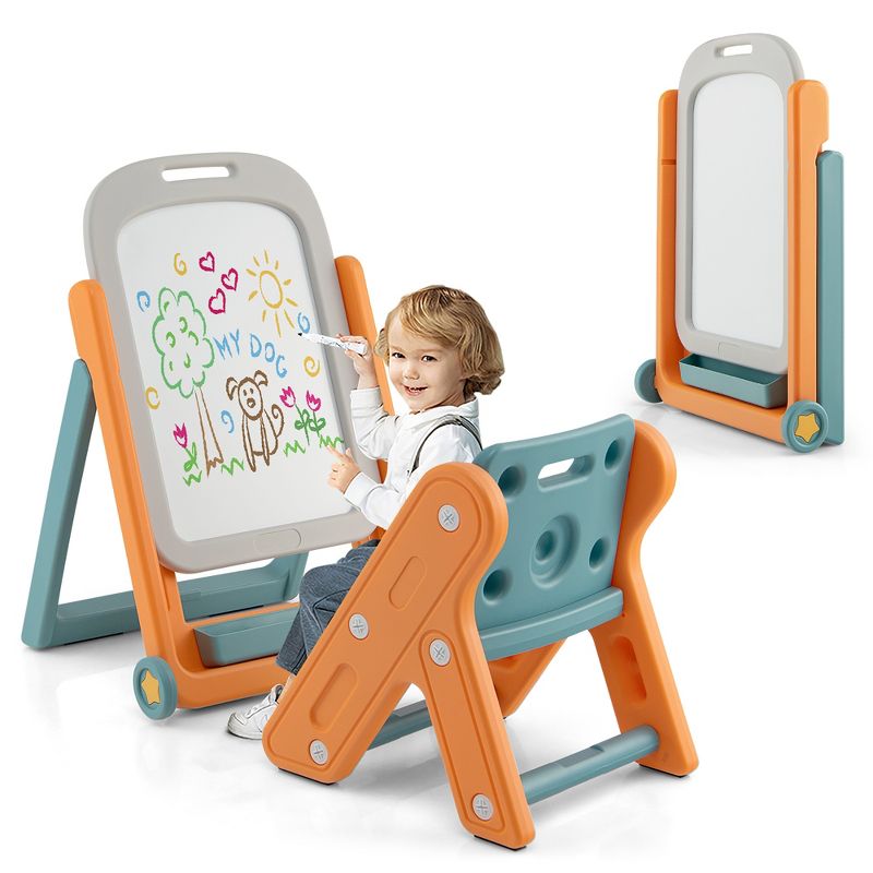 Costway Kids Easel w/Chair Art Easel for Kids Height Adjustable Art Easel Set for Kids, 1 of 11