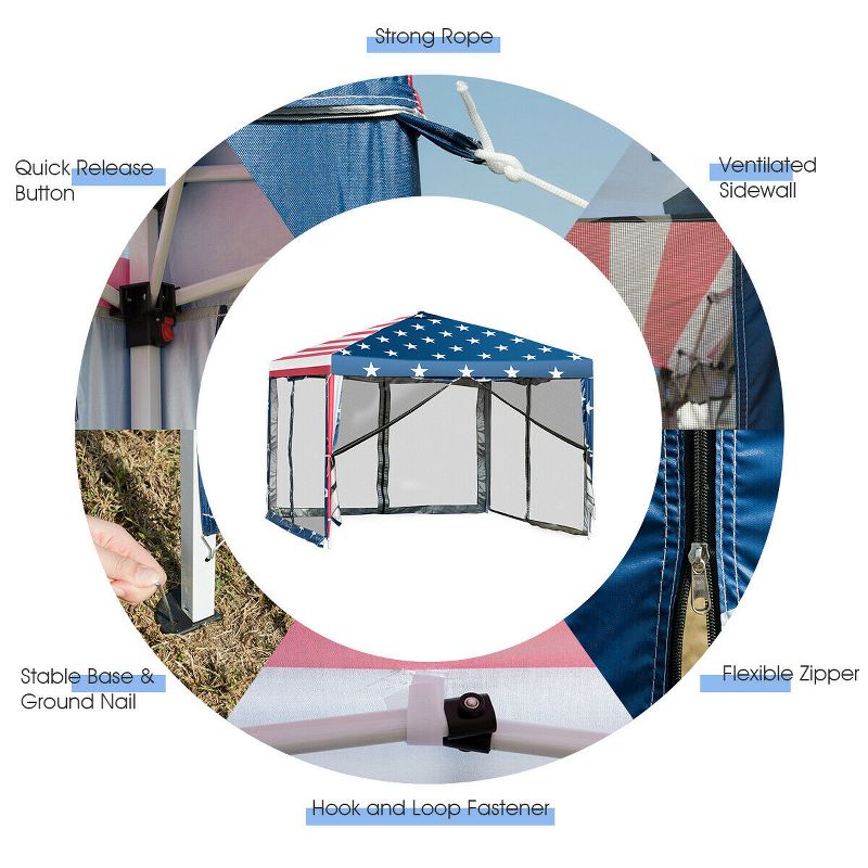 Tangkula 10' x 10' Outdoor Pop-up Canopy Tent w/ Mesh Sidewalls Carrying Bag, 5 of 8
