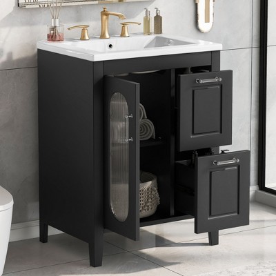 24" Bathroom Vanity with Sink, Bathroom Vanity Cabinet with Two Drawers and Door, Adjustable Shelf