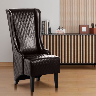 Lyngins Vintage High-Back Accent Chair, Modern High Wingback Chair, Faux Leather Living Room Chair with Birch Legs, Comfy Reading Chair/Sofa Chair