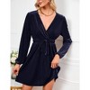 Women's Velvet Dress Wrap V Neck Pleated Waist Long Sleeve Casual Party Skater Dresses - 2 of 4