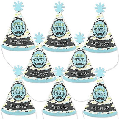 Big Dot of Happiness Dashing Little Man Mustache Party - Mini Cone Baby Shower or Birthday Party Hats - Small Little Party Hats - Set of 8
