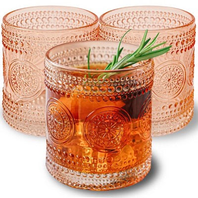 10 oz Rose Gold Hobnail Beaded Floral Vintage Glass Set