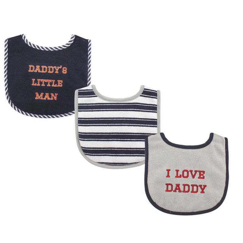 Luvable Friends Baby Boy Cotton Drooler Bibs with Fiber Filling 3pk, Blue Daddy, One Size, 1 of 3