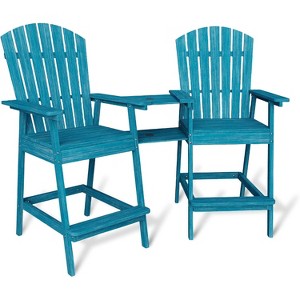 Outdoor Tall Chairs Set of 2, Patio Barstools with Connecting Tray, High Back, for Deck, Backyard, Balcony - 1 of 4