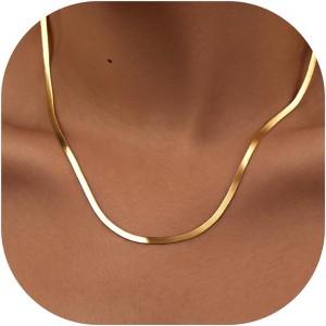 14K Gold/Silver Plated Herringbone Necklace for Women, Dainty Layered Choker Non-Tarnish - 1 of 4