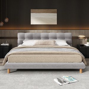 Bed Frame Queen Size With Cookie-Shaped Headboard, Queen Size Platform Bed Frame, Soft And Comfortable Queen Bed For Home Bedroom, Easy Assembly - 1 of 4