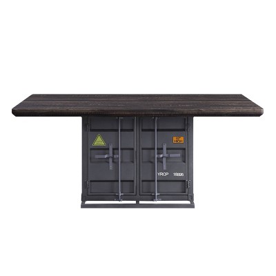 Transitional Cargo 66" Walnut & Gunmetal Dining Table with Storage