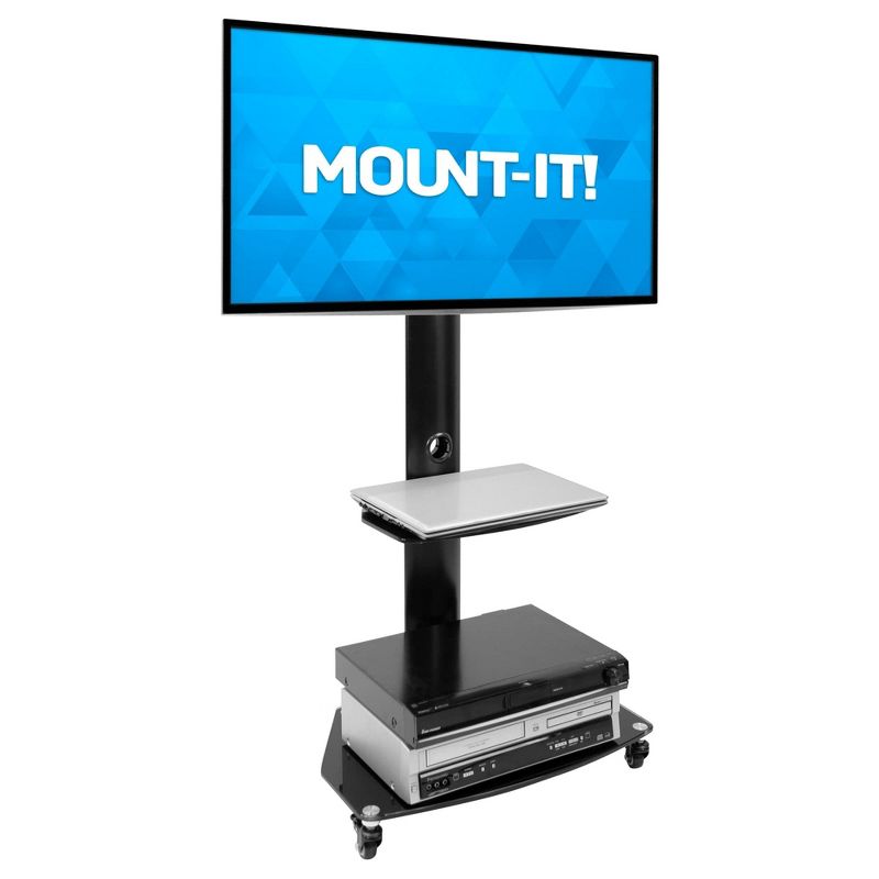 Mount-It! Mobile TV Stand with Rolling Casters & Glass Shelving | Fits 32" - 55" Displays with Up to 400x400 mm VESA | Black, 2 of 9
