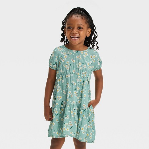 Toddler Girls Floral Long Sleeve Dress Cat Jack Teal Green 5t Target