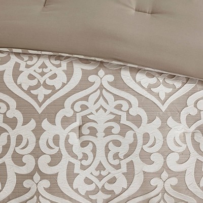 Tan Microfiber California King 8-Piece Comforter Set with Graphic Detail