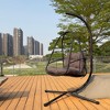 NAYSAYE Patio Swing Wicker Egg Chair with Stand Cushion and Cup Holder for Backyard and Garden Use, Beige and Brown, 38"*78"*40" - 4 of 4