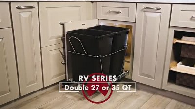Double Pull-Out Waste Bin Containers with Red and Black Plastic Bins