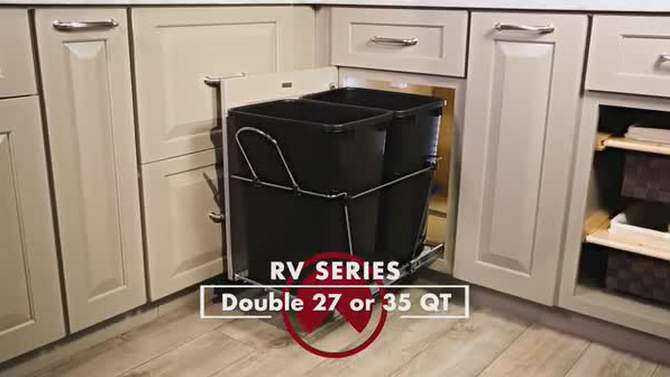 Rev-A-Shelf RV-15KD Series Double 27 Quart Sliding Pull-Out Waste Container for Base Kitchen Cabinet, 2 of 6, play video