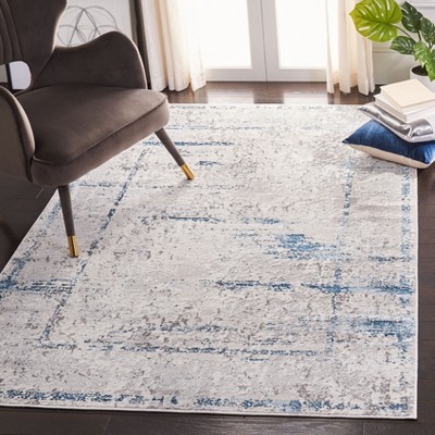 Reversible Grey and Blue Hand-Knotted Synthetic Area Rug