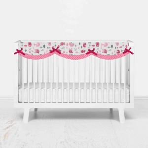 Bacati - Owls Pink/Gray Girls Cotton Long Crib Rail Guard Cover - 1 of 4