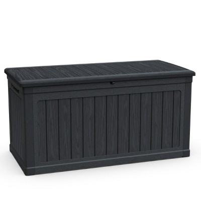 1pc 230 Gallon Deck Box, Black Resin Storage Container , Lockable Waterproof Bench for Patio & Garden Organization - Coolbibila