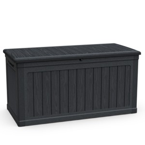 1pc 230 Gallon Deck Box, Black Resin Storage Container , Lockable Waterproof Bench for Patio & Garden Organization - Coolbibila - 1 of 4