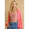 Slickblue Tweed Bodice and Chiffon Square Top for Women, Back Zipper Closure, Off White/Rose, Size S-L - 2 of 4