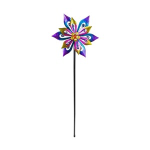 Alpine Corporation Layered Floral Wind Spinner Garden Stake: Durable Iron, 54"H Outdoor Decor - 1 of 3