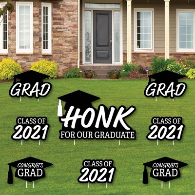 Big Dot of Happiness Honk for Our Graduate - Yard Sign and Outdoor Lawn Decorations - Class of 2021 Graduation Party Yard Signs - Set of 8