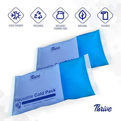 Thrive Reusable Ice Packs for Injuries - Pack of 2 - Regular Gel Ice Packs  for Knee, Shoulder, Ankle, Wrist, Neck & Back Pain Relief - FSA HSA