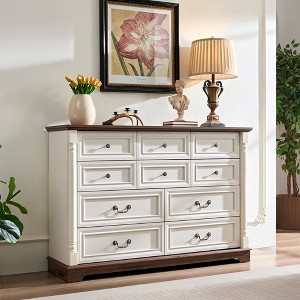 KIGFTSOD Wooden Rustic Rustic Storage Dresser for Bedroom,Walnut - 1 of 4