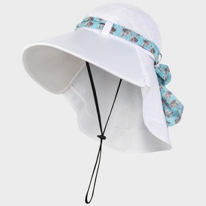 Tirrinia Women's Wide Brim Bucket Hat with Floral Scarf & Neck Flap - Foldable, Lightweight & UV Protection Sun Hats for Beach, Garden Party - 1 of 4