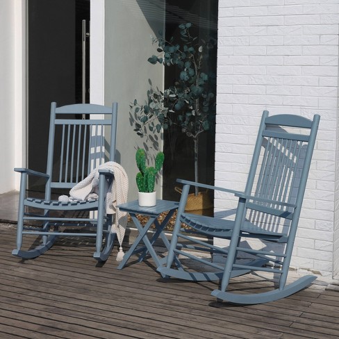 3pc Outdoor Rocking Chair Set With Foldable Table & Curved Seats - Gray