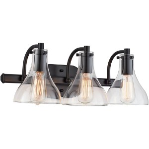 Possini Euro Design Sorren Industrial Modern Wall Light Black Metal Hardwire 20 1/2" 3-Light Fixture Clear Glass Shade for Bedroom Bathroom Vanity - 1 of 4