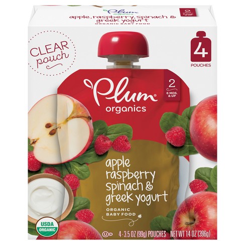 Plum Organics 4pk Apple Raspberry Spinach & Greek Yogurt Baby Food Pouches - 14oz - image 1 of 4