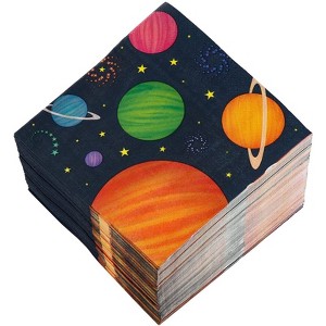 Blue Panda 150-Pack Disposable Paper Napkins Kids Birthday Party Supplies, Outer Space Design, Folded 6.5x6.5" - 1 of 4