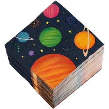 Blue Panda 150-Pack Disposable Paper Napkins Kids Birthday Party Supplies, Outer Space Design, Folded 6.5x6.5"