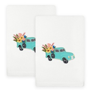 Linum Home Textiles SPRING TRUCK - Embroidered Luxury 100% Turkish Cotton Hand Towels (Set of 2) - 1 of 3