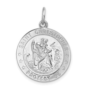 Black Bow Jewelry Sterling Silver Rhodium-Plated Round Saint Christopher Medal Pendant - 1 of 4