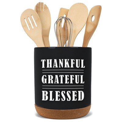 Elanze Designs Thankful Blessed Black X-Large Cork Bottom Kitchen Utensil Holder