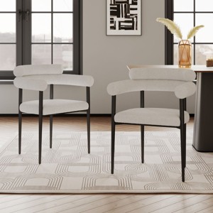 Fabric Upholstered Armrest Dining Chairs Set of 2,Round Boucle Backrest Dining Chair with Brushed Bronze Metal Legs,Kitchen Chair-Cuddlewood - 1 of 4