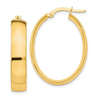 Black Bow Jewelry 5.75mm, 14k Yellow Gold Oval Hoop Earrings, 30mm (1 1/8 Inch)