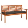 vidaXL Solid Eucalyptus Wood 3-Seater Patio Bench with Taupe Cushion - Garden/Terrace Furniture - Oil Finished Surface - 59.1" Dimensions - 2 of 4