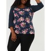 Agnes Orinda Women's Plus Size Round Neck 3/4 Raglan Sleeves Floral Printed Dressy Casual Peasant Tops - 2 of 4