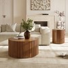 POVISON Fluted Round Coffee Table, Minimalist Wood Coffee Table, Mid Century Modern, Walnut Color, Fully Assembled, 31.5" - 3 of 4