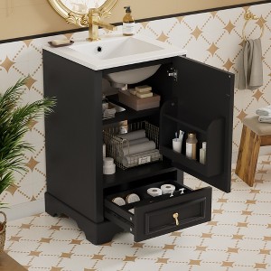 KWPZQEB 20"Bathroom Vanity with Ceramic Sink, Bathroom Cabinet with Soft Close Door, Adjustable Shelf & Door-Mounted Storage Rack, Space-Saving Design - 1 of 4