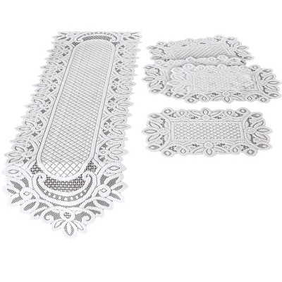 Elegant White Lace 5-Piece Table Runner and Placemat Set