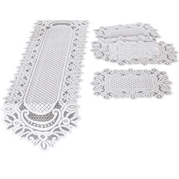 Collections Etc Charming 5-Piece White Lace Runner & Placemat Table Linens