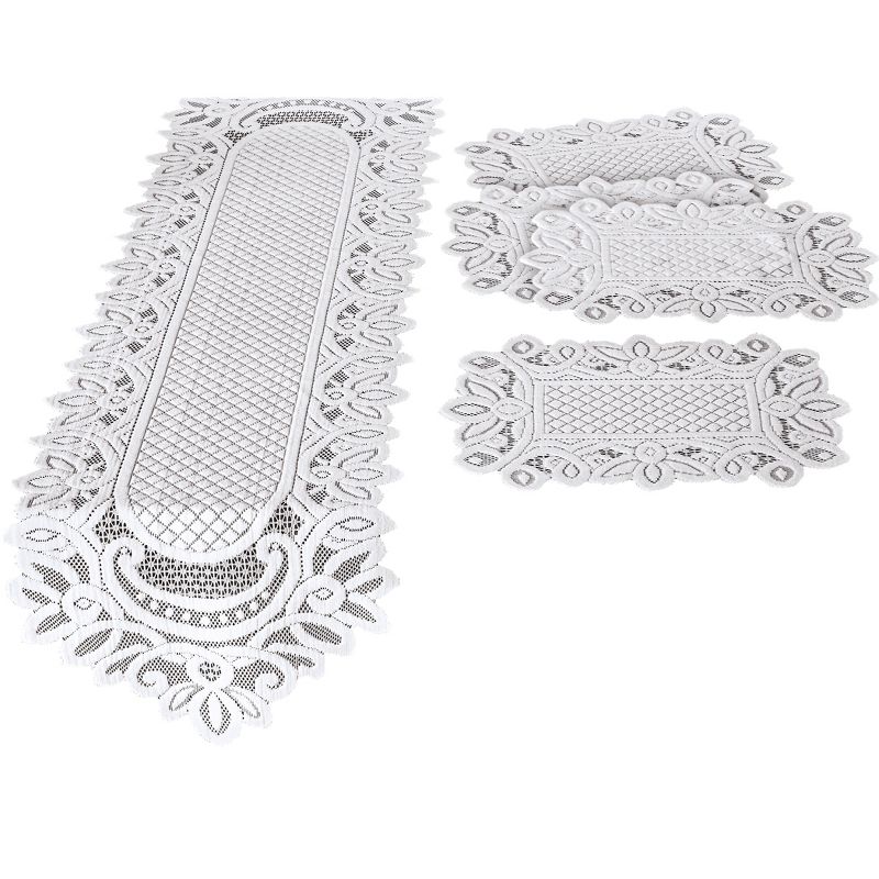 Collections Etc Charming 5-Piece White Lace Runner & Placemat Table Linens, 1 of 3