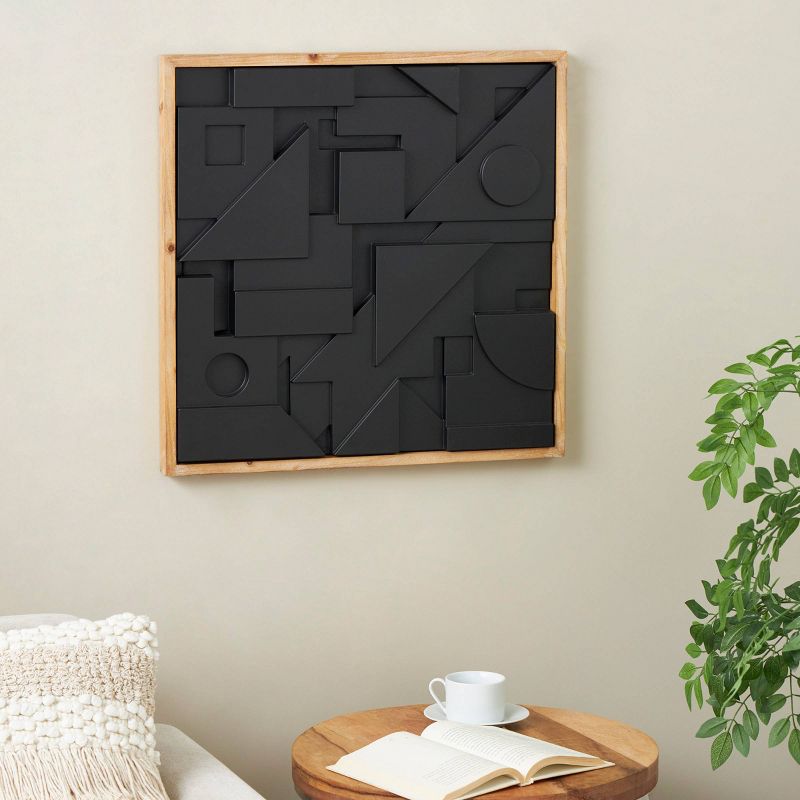 Olivia &#38; May 24&#34;x24&#34; Wood Geometric Dimensional Layered Shape Wall Decor with Brown Frame Black, 2 of 8