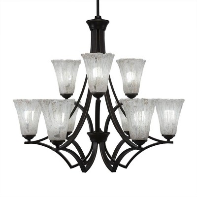 Toltec Lighting Zilo 9 - Light Chandelier in  Dark Granite with 5.5" Fluted Italian Ice Shade