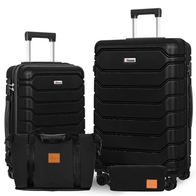 Romswi 4 Piece Luggage Set Carry-On 20 28 inch Suitcase Duffel Bag Toiletary Bag Travel Lightweight Hardside Luggage TSA Lock Cup Holder Black