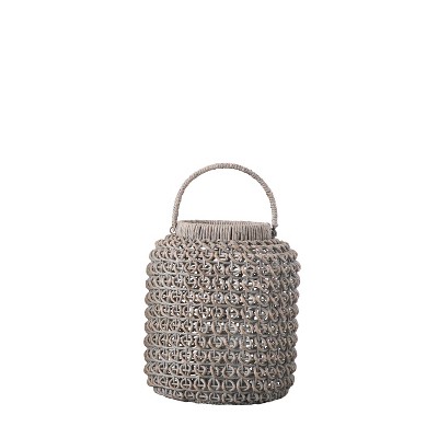 Small Woven Water Hyacinth Lantern with Glass Insert & Handle Whitewashed - 3R Studios