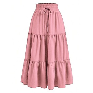 Womens Skirts Flowy A Line Tiered Ruffle Layered Midi Skirt - 1 of 3